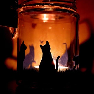 Cat Silhouette Jar - Tealight holder / storage jar. Cat candle holder. Cat gift.  Gift for cat lover. Stocking filler.