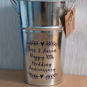 10th / tin anniversary bucket - personalised vase / wine cooler / ice bucket / storage