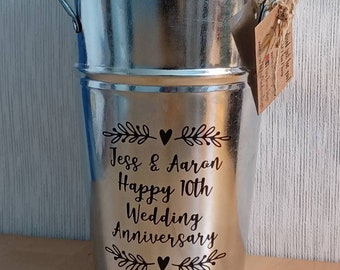 10th / tin anniversary bucket - personalised vase / wine cooler / ice bucket / storage