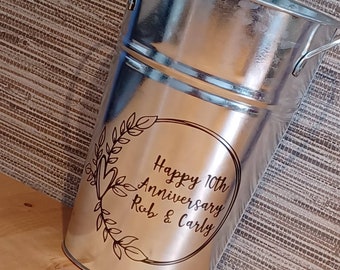 10th / tin anniversary bucket - personalised vase / wine cooler / ice bucket / storage
