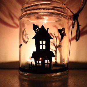 Halloween themed Silhouette Jar - Tealight holder / storage jar
