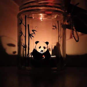 Panda Silhouette Jar - Tealight holder / storage jar. Panda candle. Panda gift. Stocking filler. Animal gift.