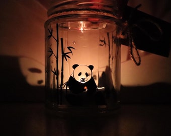 Panda Silhouette Jar - Tealight holder / storage jar. Panda candle. Panda gift. Stocking filler. Animal gift.