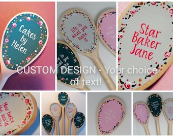 CUSTOM DESIGN - Your choice of text - decorative wooden spoon. Choice of 3 colours
