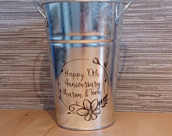 10th / tin anniversary bucket - personalised vase / wine cooler / ice bucket / storage