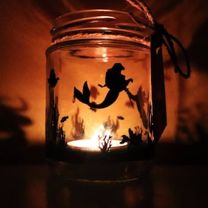 The Little Mermaid themed Silhouette Jar - Tealight holder / storage jar