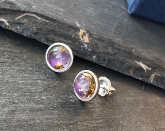 Amethyst 6mm Stud Earrings, 925 Sterling Silver, Handmade Cabochon, Unique Gift For Her, Dainty Earrings For Amethyst Lover, Bridesmaid