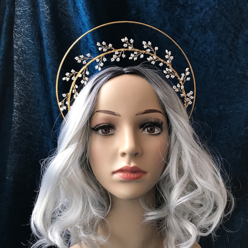 Gold Floral Halo Bridal Crown Woodland Wedding Tiara Pearl Etsy