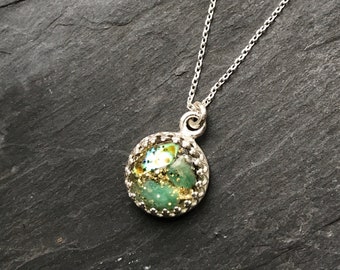 Amazonite 10mm Crown Pendant Necklace/925 Sterling Silver With Unique Handcrafted Cabochon/Wedding Jewellery/Gift For Her/HandMade In London