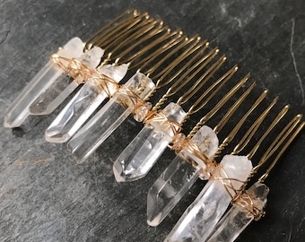 Clear Quartz Crystal Hair Slide, Handmade Hair Comb, Bride Wedding Hair, Bridesmaid Hair Accessory, Boho Style Hair Crystals Head Piece