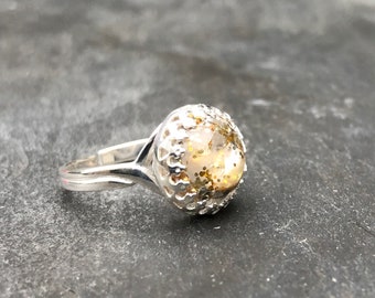 Rose Quartz 12mm Crown Ring, Adjustable 925 Sterling Silver Statement Jewellery, Handmade Cabochon, Bridesmaid Wedding Gift