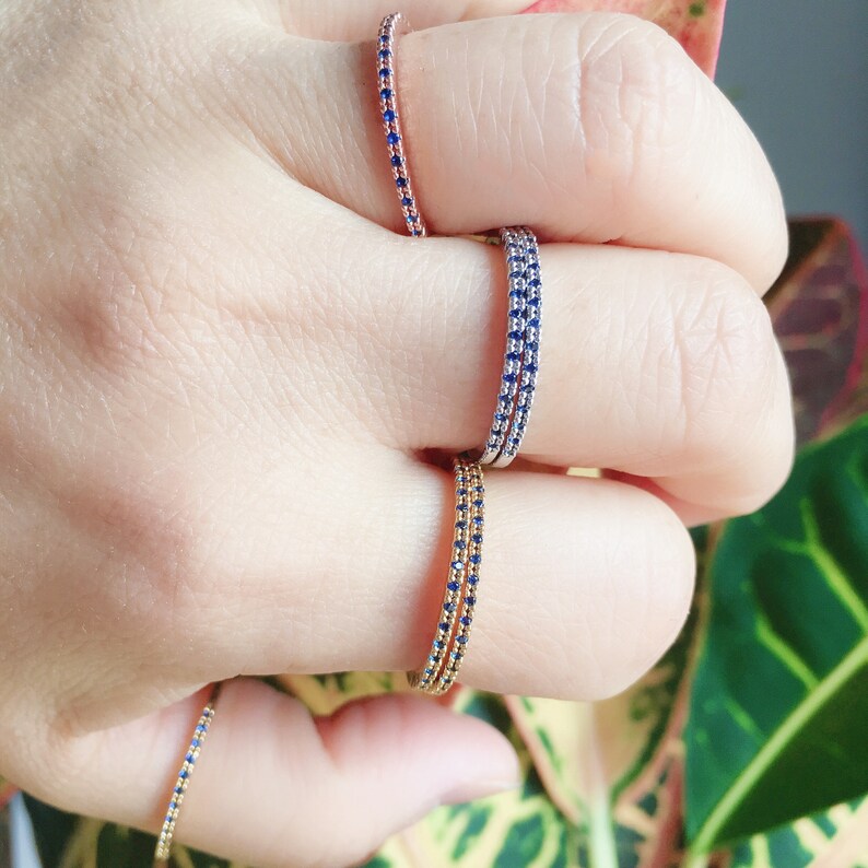 Blue Sapphire Ultra Thin 1.2mm Half Eternity Band September Birthstone Stacking Band