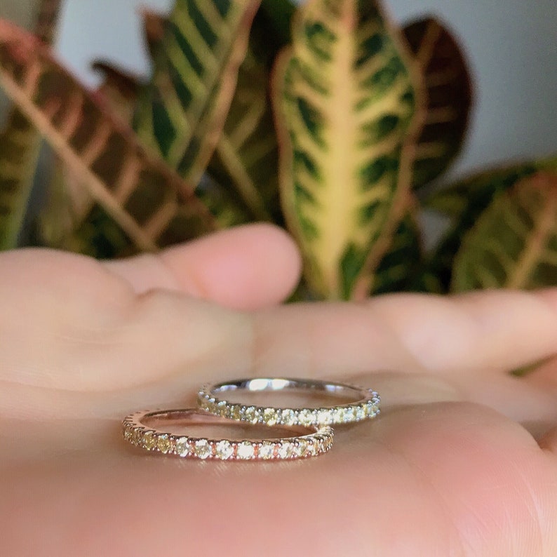 Yellow CZ Diamond Eternity November Birthstone Yellow Sapphire Full Pave Ring Citrine Eternity Stacking Band