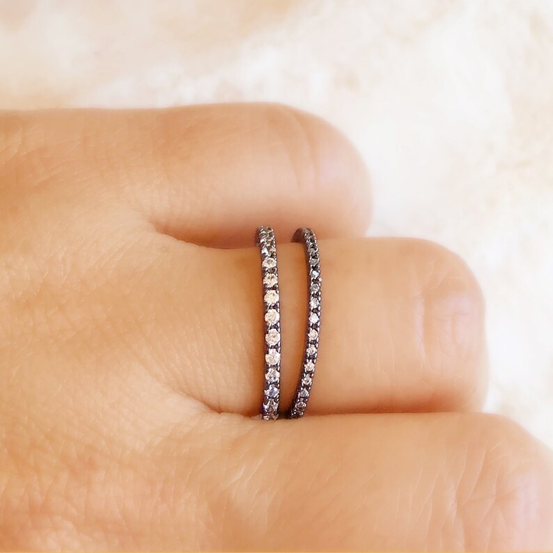Black Eternity Ring Ultra Thin Stacking Ring Full Eternity Etsy