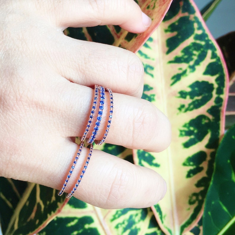 Blue Sapphire Ultra Thin 1.2mm Half Eternity Band September Birthstone Stacking Band