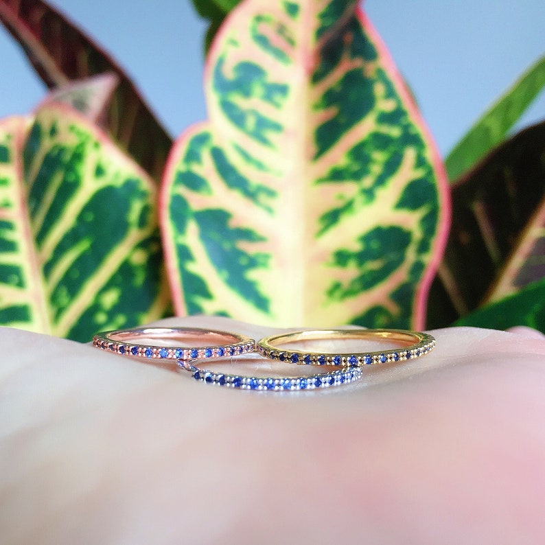 Blue Sapphire Ultra Thin 1.2mm Half Eternity Band September Birthstone Stacking Band