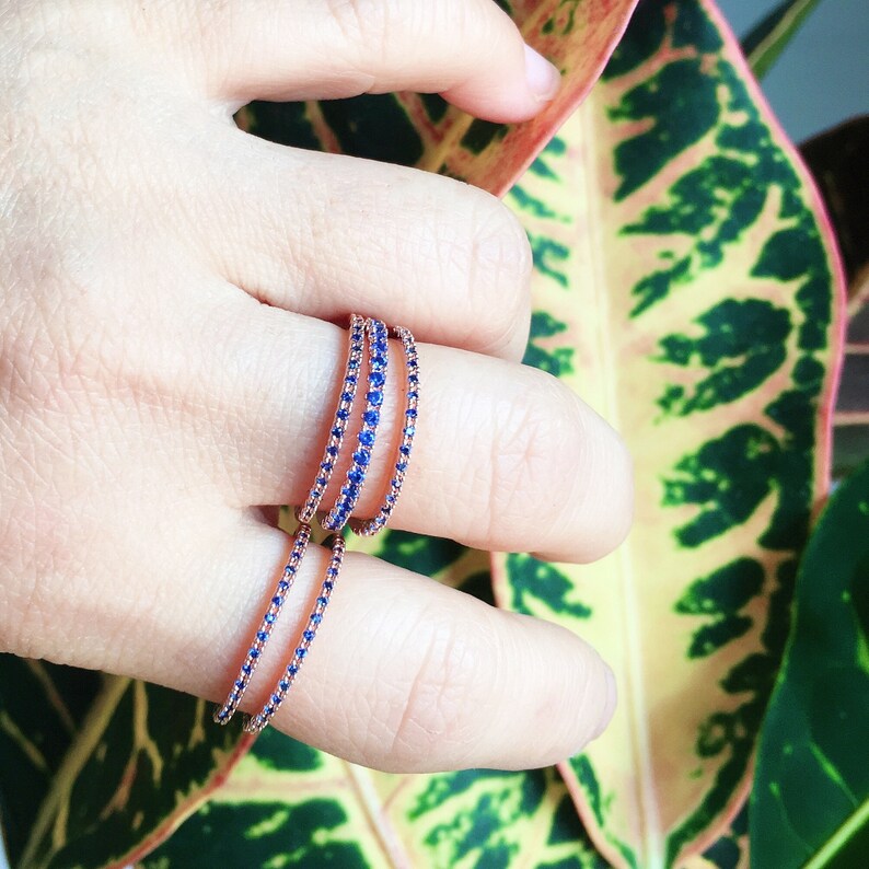 Blue Sapphire Ultra Thin 1.2mm Half Eternity Band September Birthstone Stacking Band