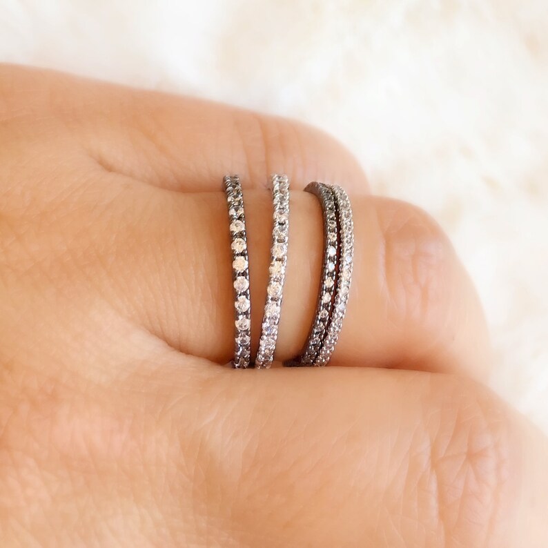 Black Eternity Ring Ultra Thin Stacking Ring Full Eternity Etsy