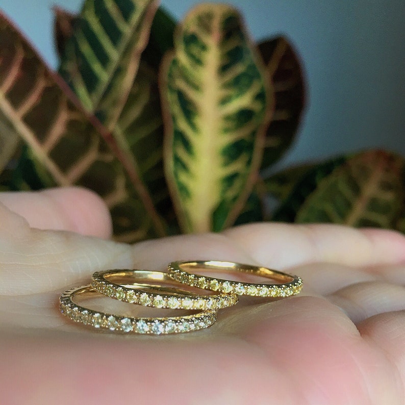 Yellow CZ Diamond Eternity November Birthstone Yellow Sapphire Full Pave Ring Citrine Eternity Stacking Band