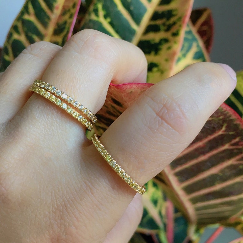 Yellow CZ Diamond Eternity November Birthstone Yellow Sapphire Full Pave Ring Citrine Eternity Stacking Band