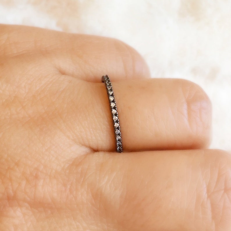 Black Eternity Ring Ultra Thin Stacking Ring Full Eternity Etsy
