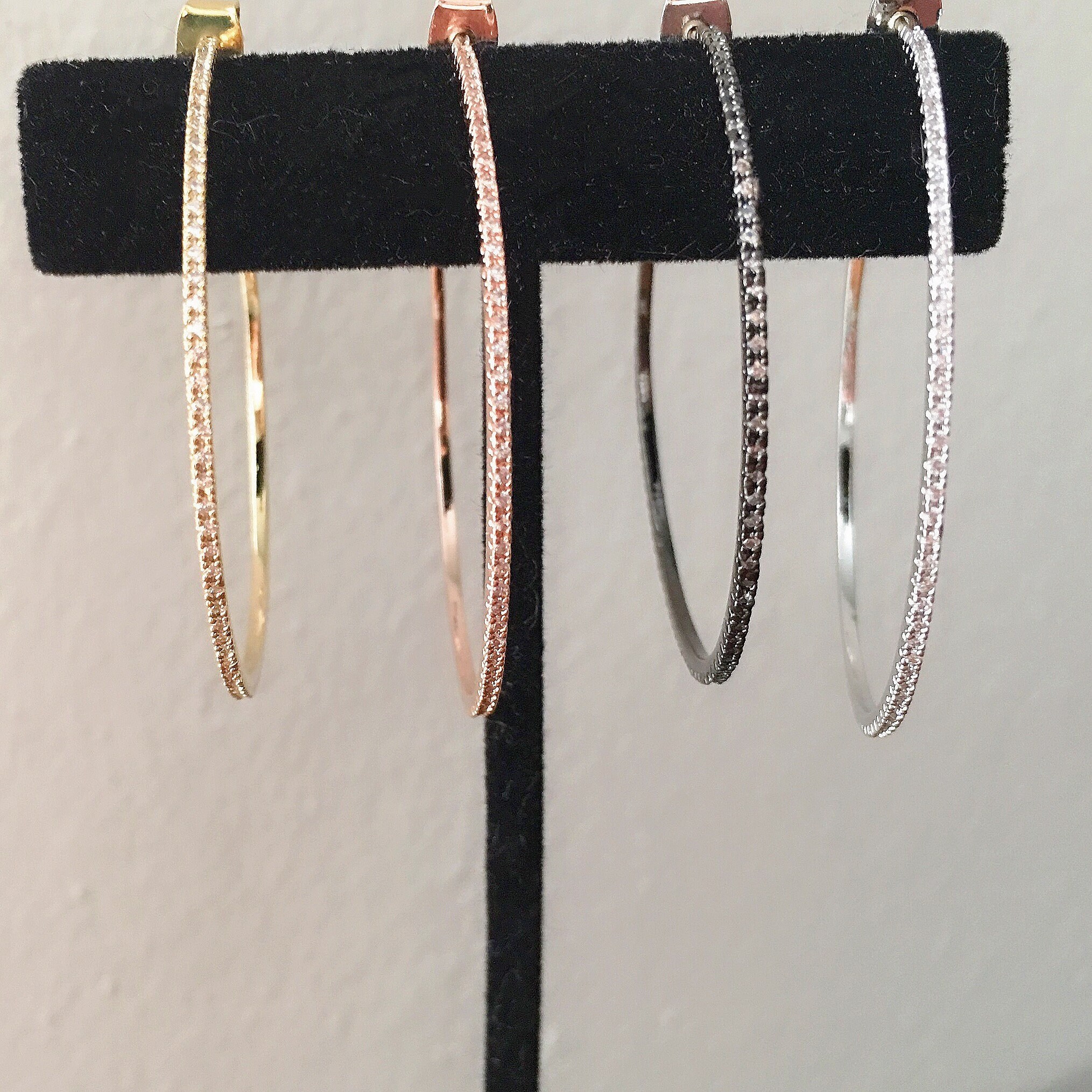 Small Diamond Pave Thin Hoops Thin Diamond CZ Eternity Hoops Etsy