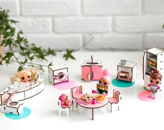 Dollhouse kitchen | miniature kitchen | wooden dollhouse furniture | wooden dollhouse kit