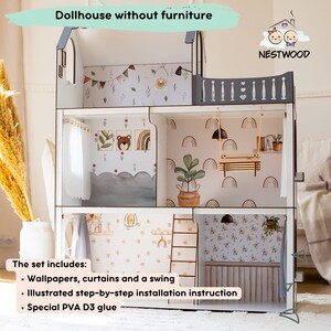 Customizable Wooden Dolls House for Kids With Furnitures, Tiny Wood ...
