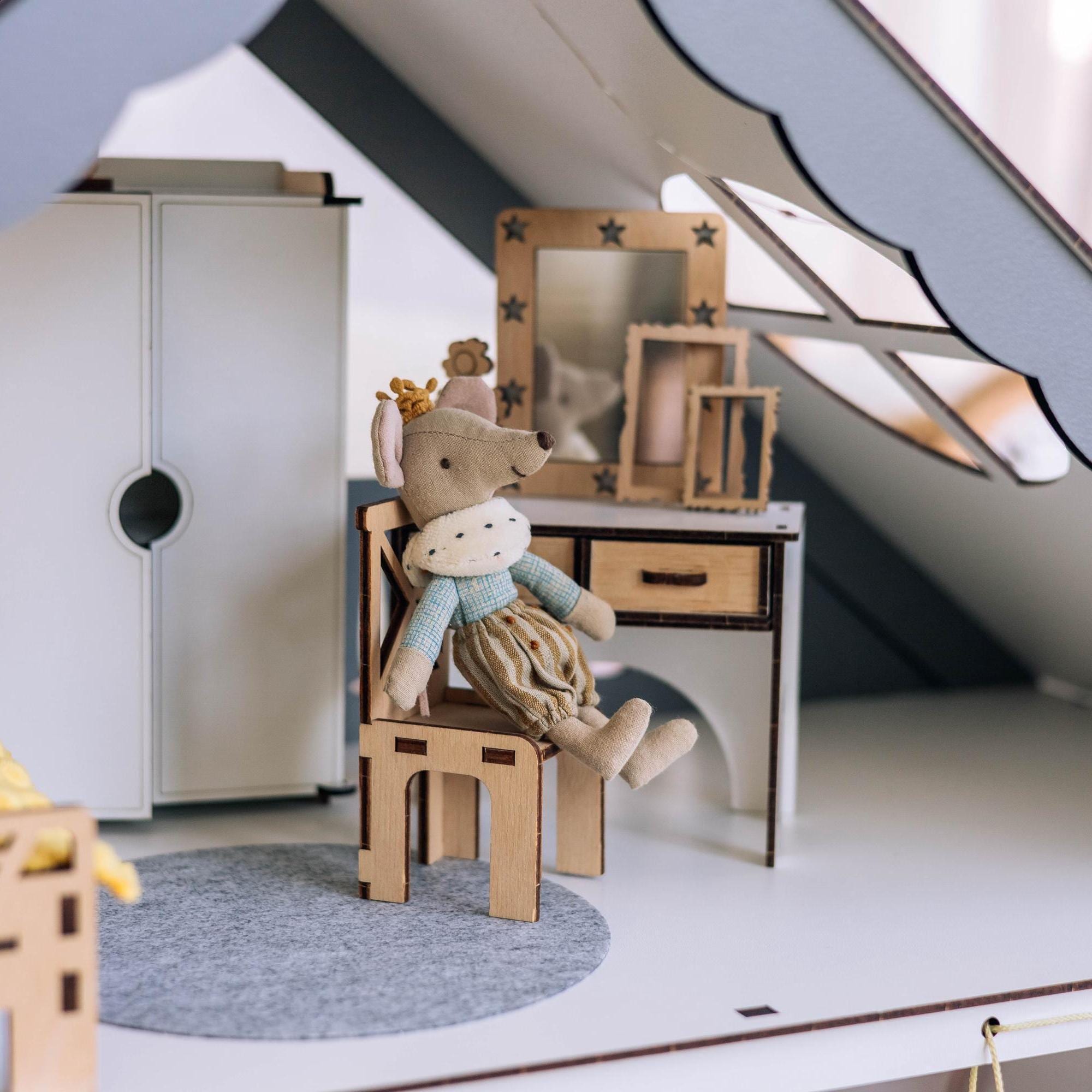 White Wooden Dollhouse, 5 Rooms, Eco-Friendly (Unassembled Kit