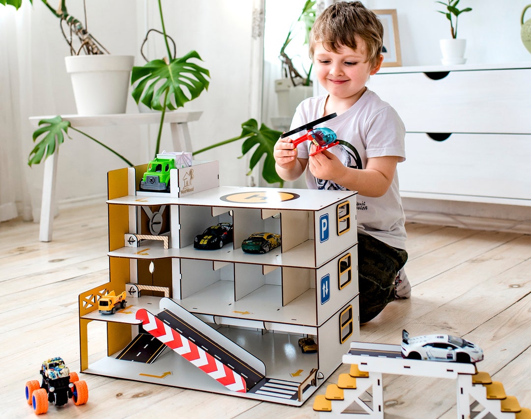 Wooden toy sale garage with lift