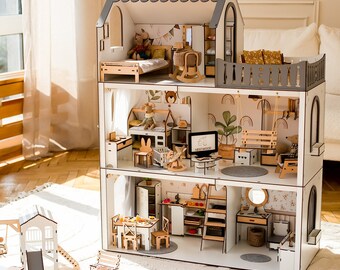 Big Dollhouse with Modern Design - Customizable Furniture, Gift for Kids