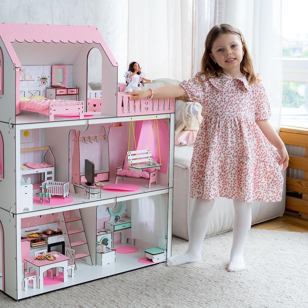 PINK Wooden Dollhouse - House of Nice | Perfect Christmas Gift for