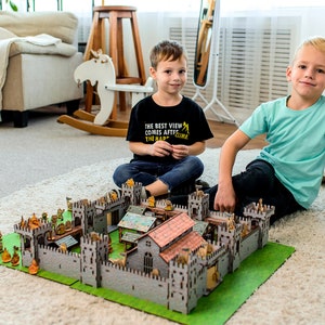 DIY wooden Medieval castle, kids birthday gift, pretend game toys, plywood assembly castle