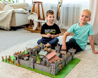 DIY wooden Medieval castle, kids birthday gift, pretend game toys, plywood assembly castle