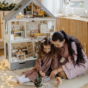Cute Dollhouse with Windows and Swing - Christmas Gift, Xmas Gift, Holiday Gift, Christmas Dollhouse, Xmas Dollhouse