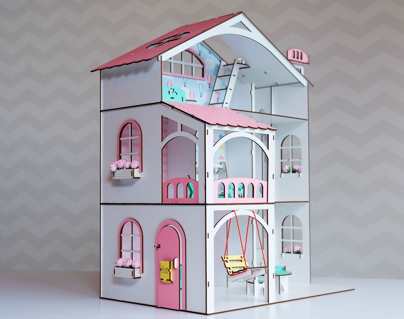 Cute Toy House for Kids DIY Wooden Dollhouse With Elevator Etsy
