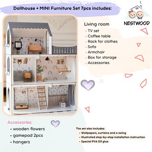 Customizable Wooden Dolls House for Kids With Furnitures, Tiny Wood ...