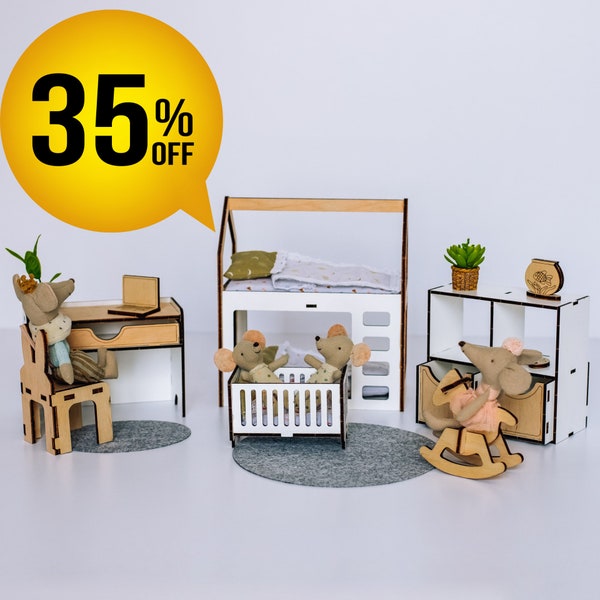 Wooden Dollhouse Furniture Set - Perfect Easter Gift for Kids