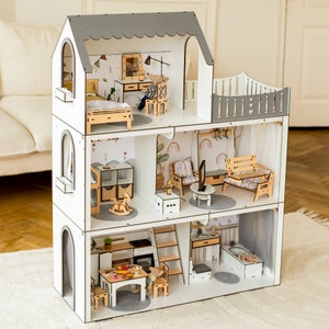 Wooden Barbie Dollhouse | Modern Dollhouse | Furnished Dollhouse | Handmade Dollhouse | Dollhouse Miniatures | Wooden Toys For Kids