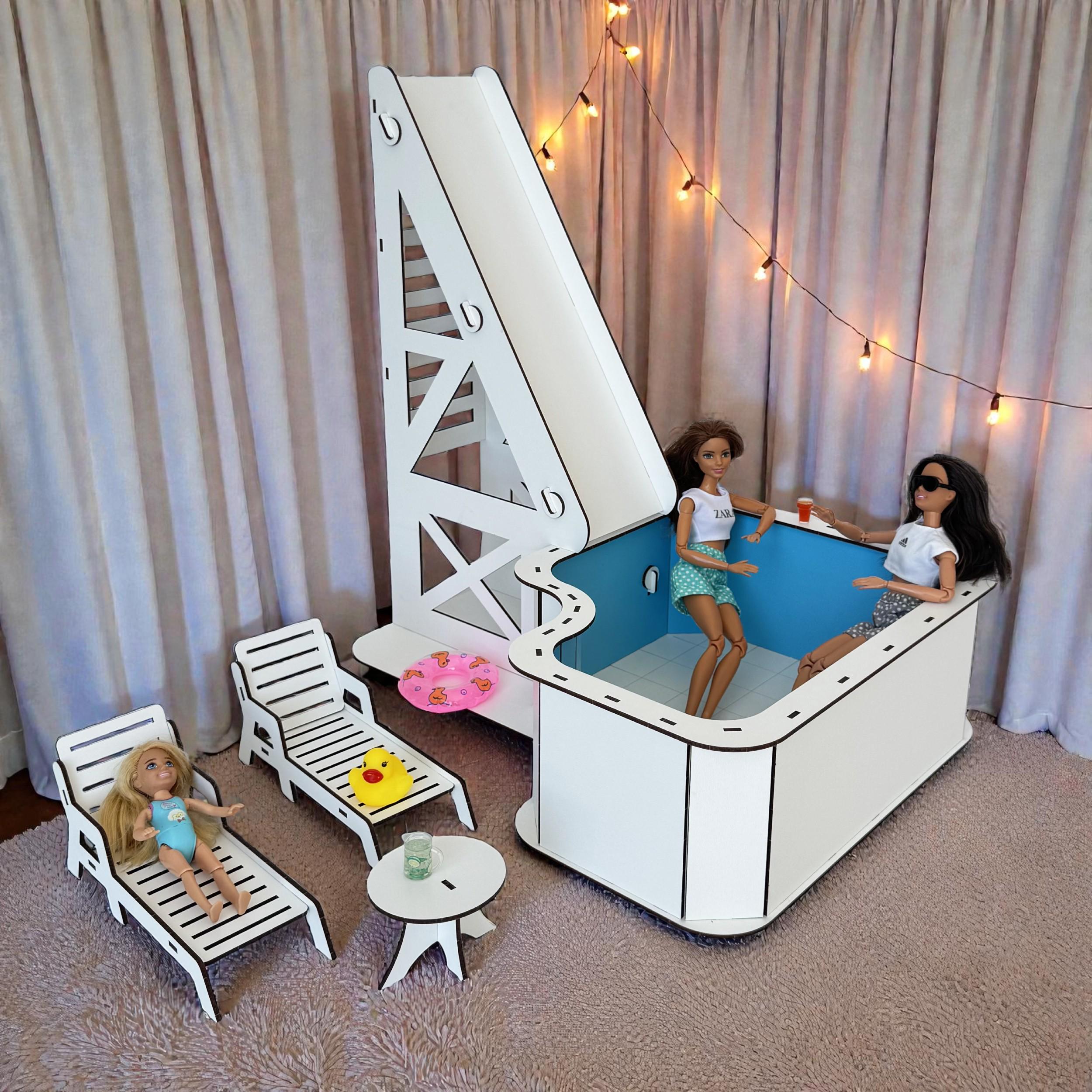 Dollhouse Pool Scale 1:6 With Slide & Sun Loungers – Nestwood - Etsy