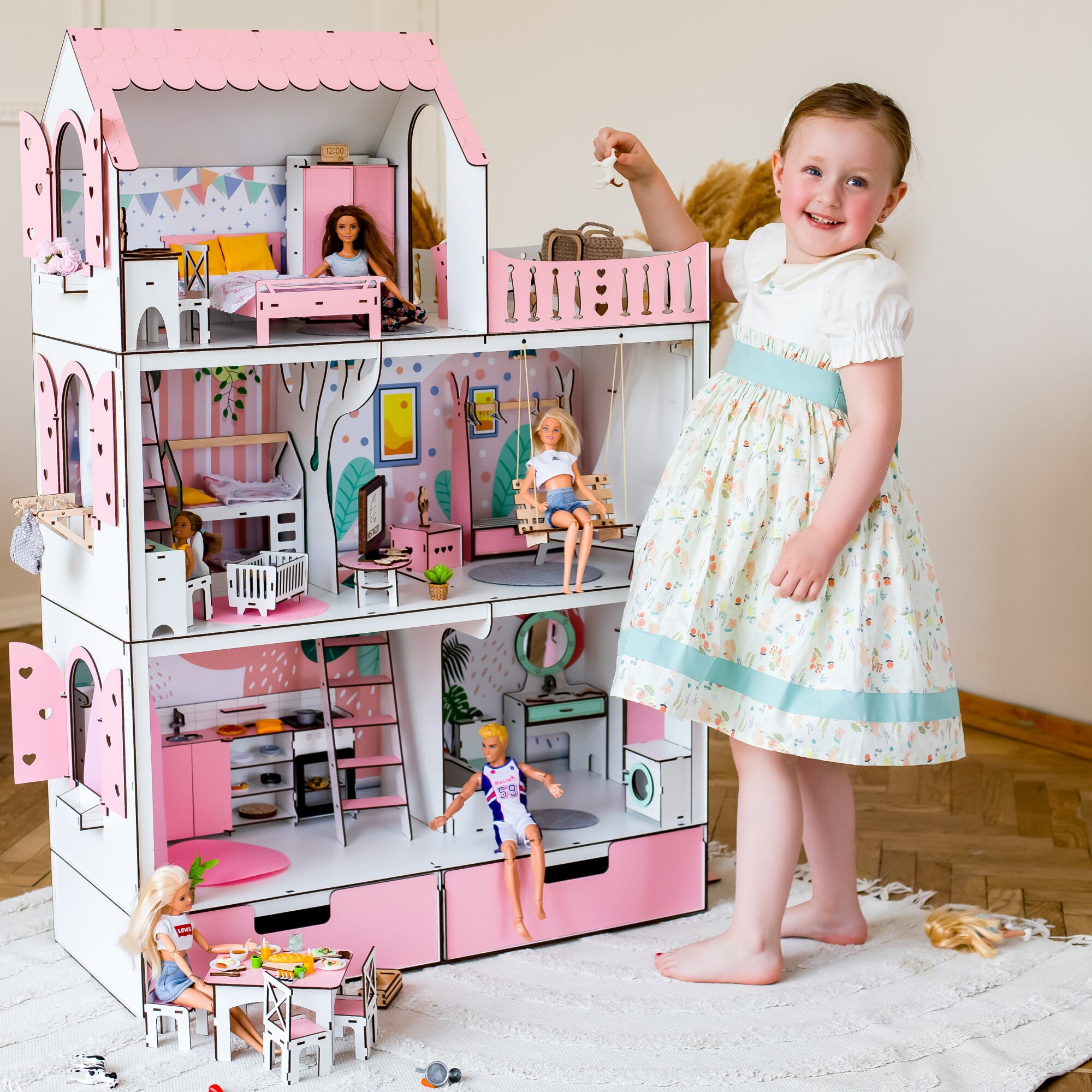 Free 2PCS dolls + Fairy Lights] SALE Big Dollhouse Multiple Floors