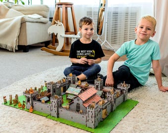 DIY wooden Medieval castle, kids birthday gift, pretend game toys, plywood assembly castle
