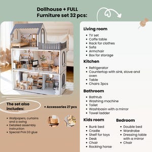 a dollhouse with furniture set 32 pcs