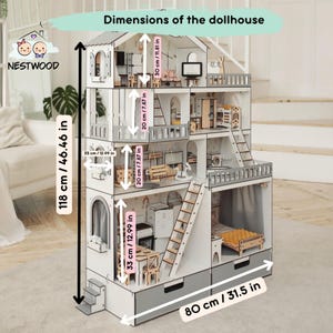 Luxury Wooden Dollhouse for Small Dolls | Nestwood Mansion With 5 Rooms