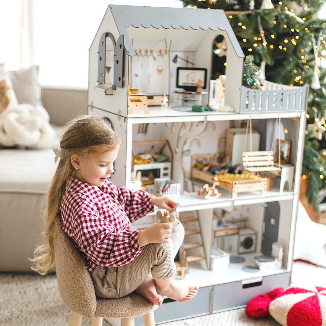 Maison De Poupée Valise – Chambre Et Salle De Bain Miniatures Avec 2 Figurines, Cadeau Enfants