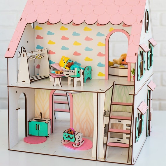 Set de meubles pour maison de poupée - Moderne-Poupées et peluches-Puzzles  en bois en bois