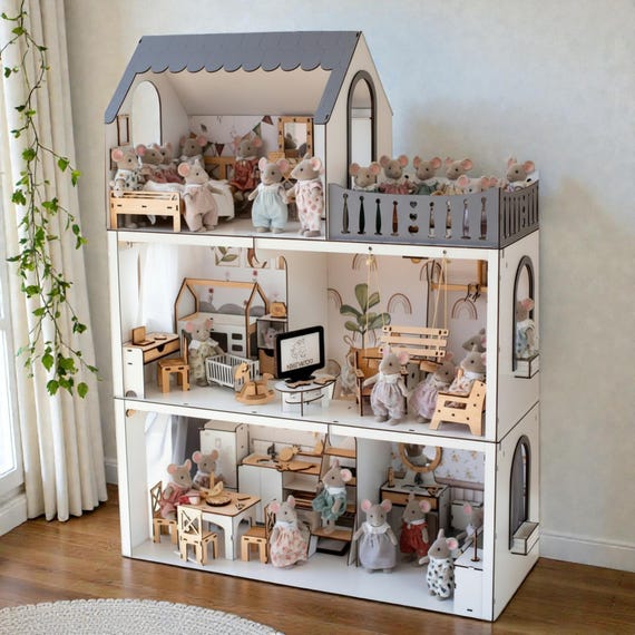 Scandinavian Wooden Dollhouse: 5-room Playhouse for Maileg Mice - Etsy