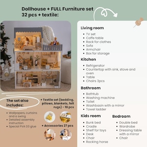 a dollhouse with a lot of furniture and accessories