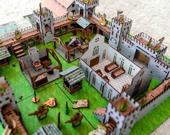 Castillo de madera - Rompecabezas 3D con caballeros y catapultas