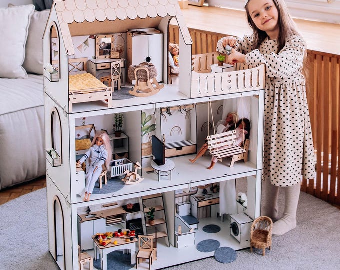 Featured listing image: Lux Light Scandi Dollhouse - Modern Scandinavian Style, 3 Floors, 5 Rooms - NestWood